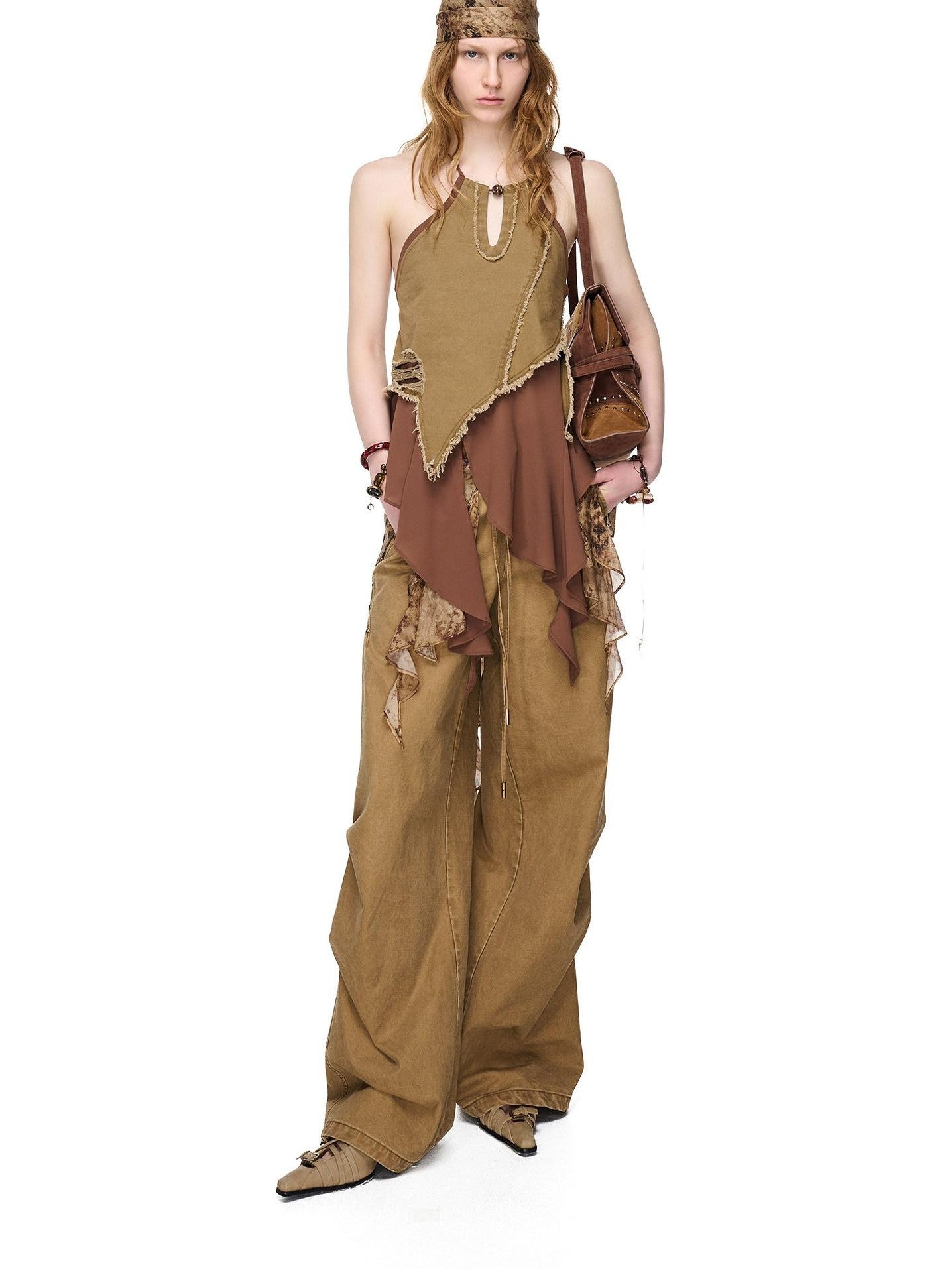 NORTH NODE Asymmetric Patchwork Distressed Beaded Women&