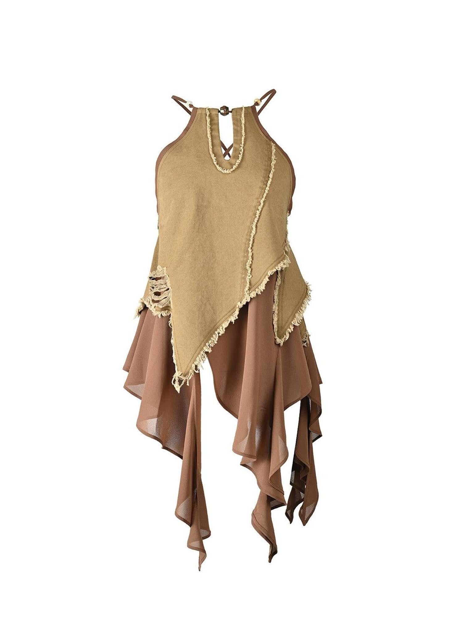 NORTH NODE Asymmetric Patchwork Distressed Beaded Women&