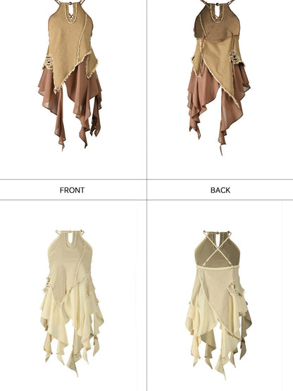 NORTH NODE Asymmetric Patchwork Distressed Beaded Women&
