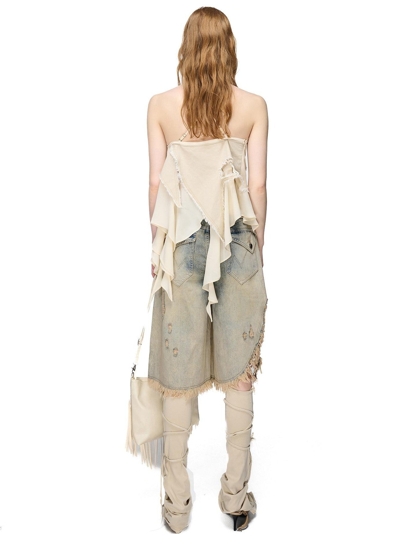 NORTH NODE Asymmetric Patchwork Distressed Beaded Women&
