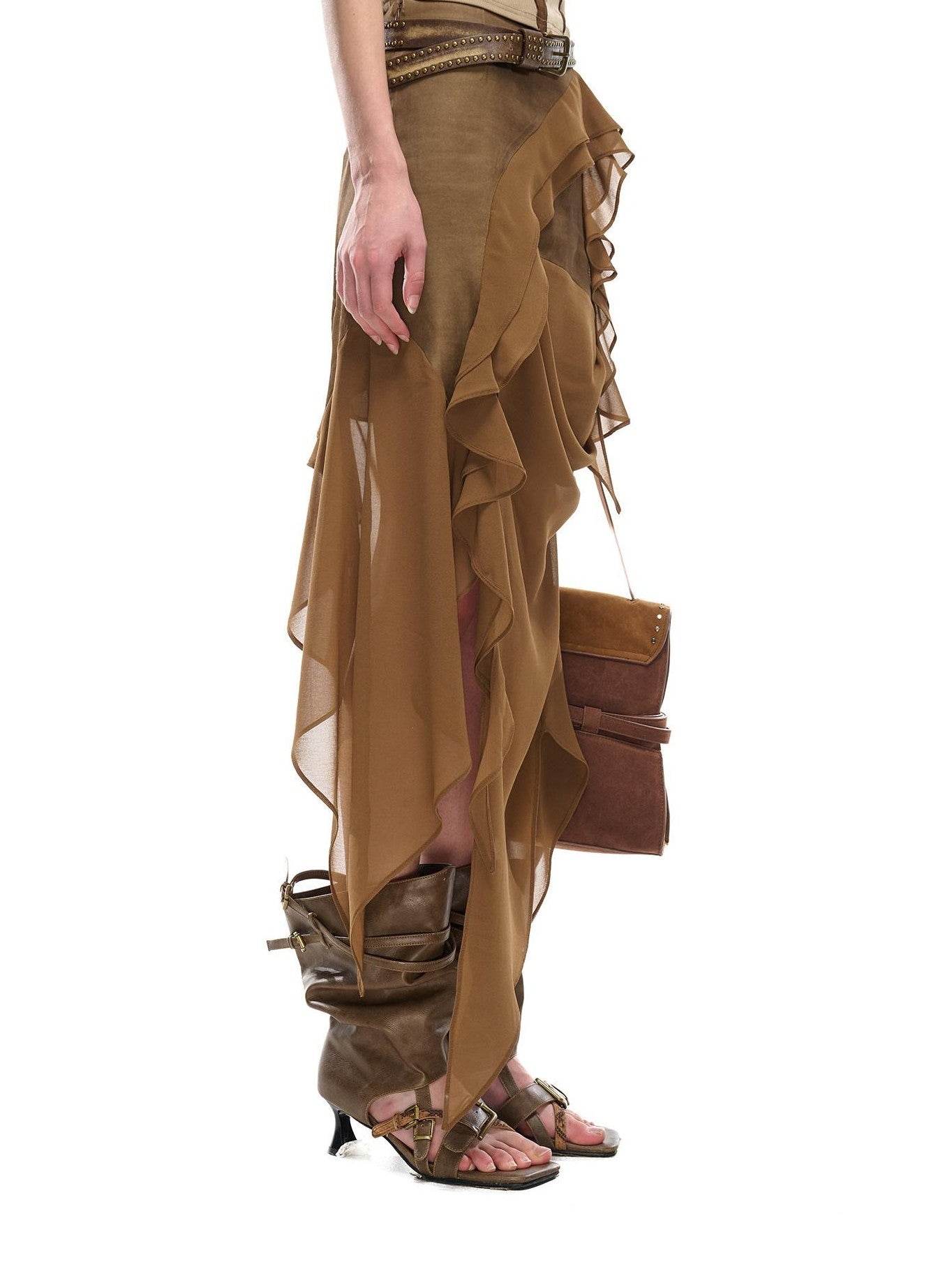NORTH NODE Asymmetric Patchwork Irregular Pleated Ruffle Women&