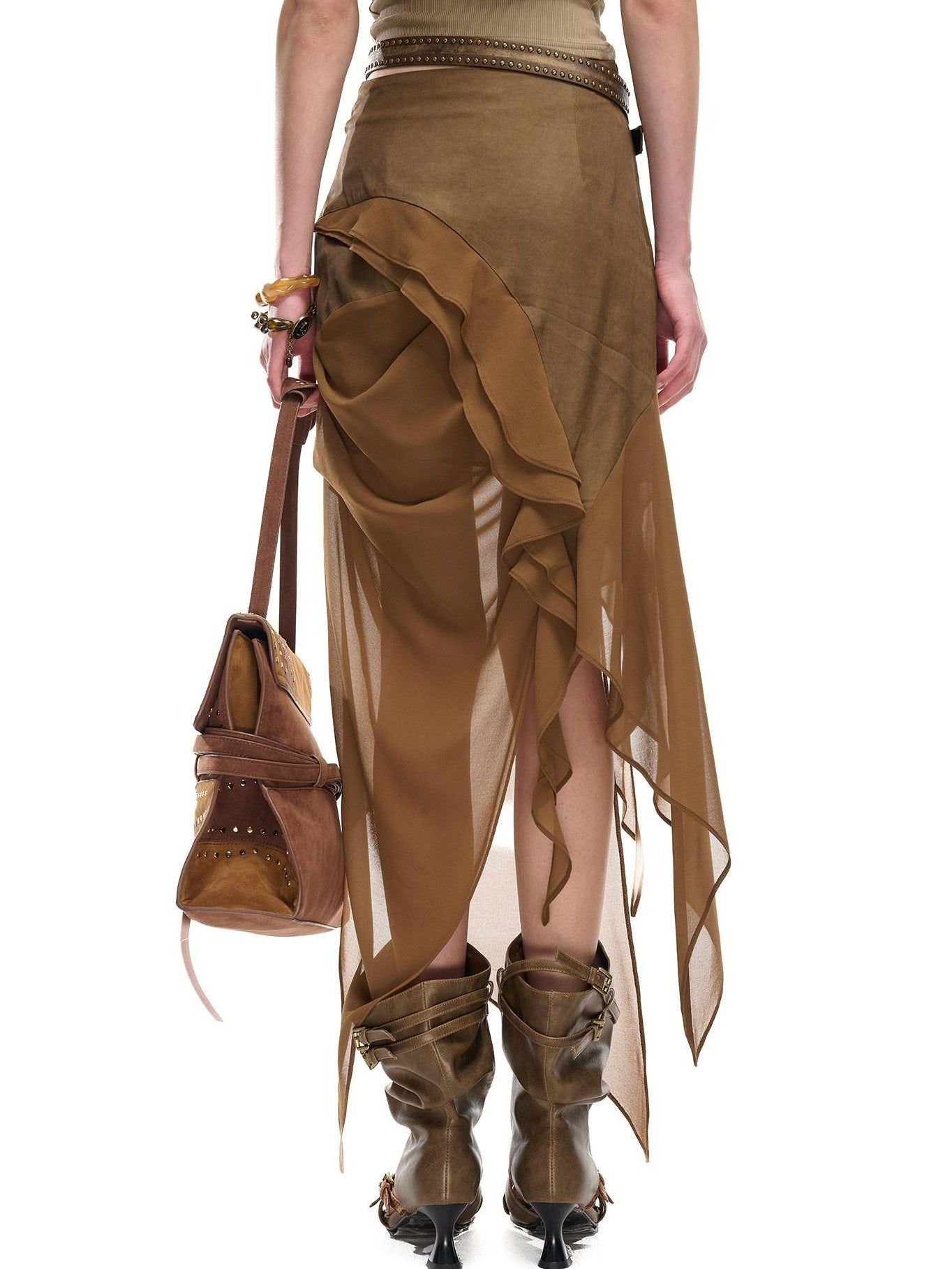 NORTH NODE Asymmetric Patchwork Irregular Pleated Ruffle Women&