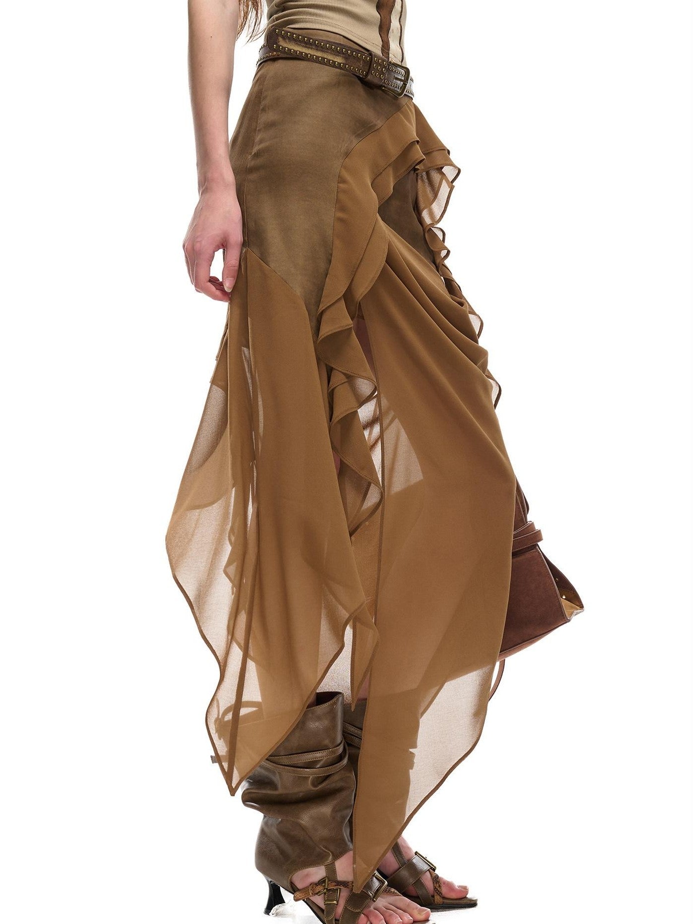NORTH NODE Asymmetric Patchwork Irregular Pleated Ruffle Women&