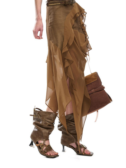 NORTH NODE Asymmetric Patchwork Irregular Pleated Ruffle Women&