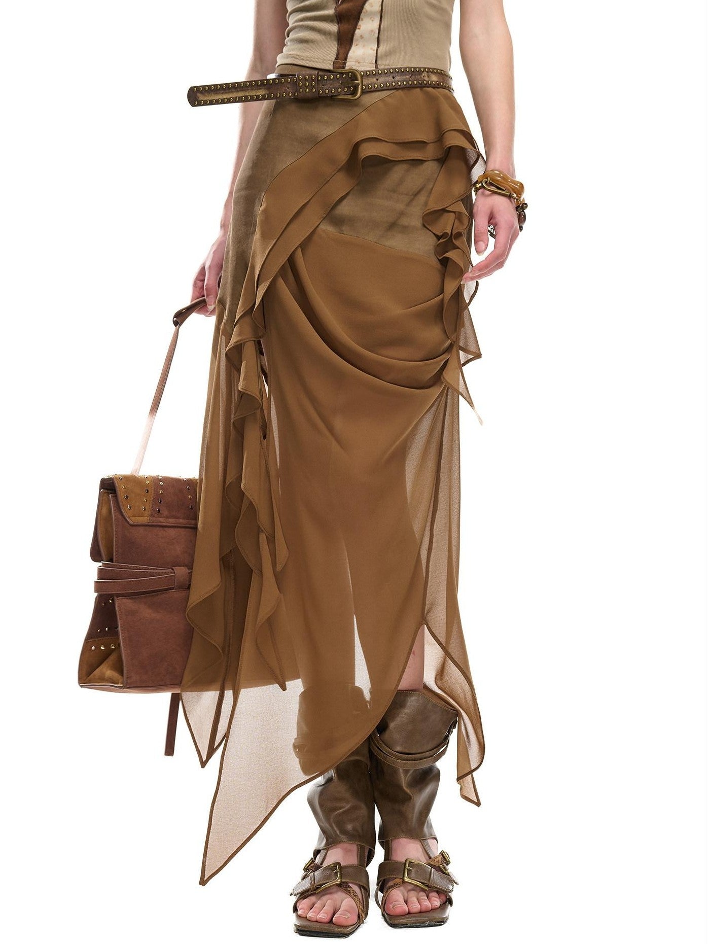NORTH NODE Asymmetric Patchwork Irregular Pleated Ruffle Women&