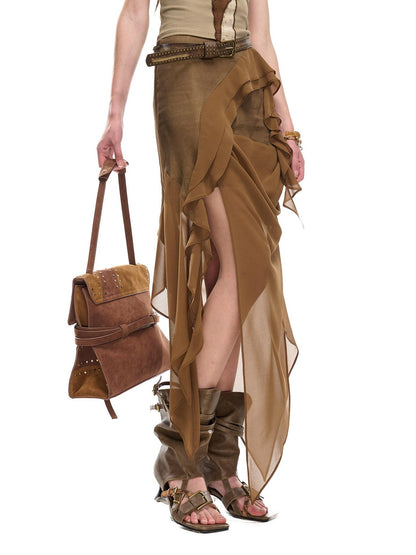 NORTH NODE Asymmetric Patchwork Irregular Pleated Ruffle Women&