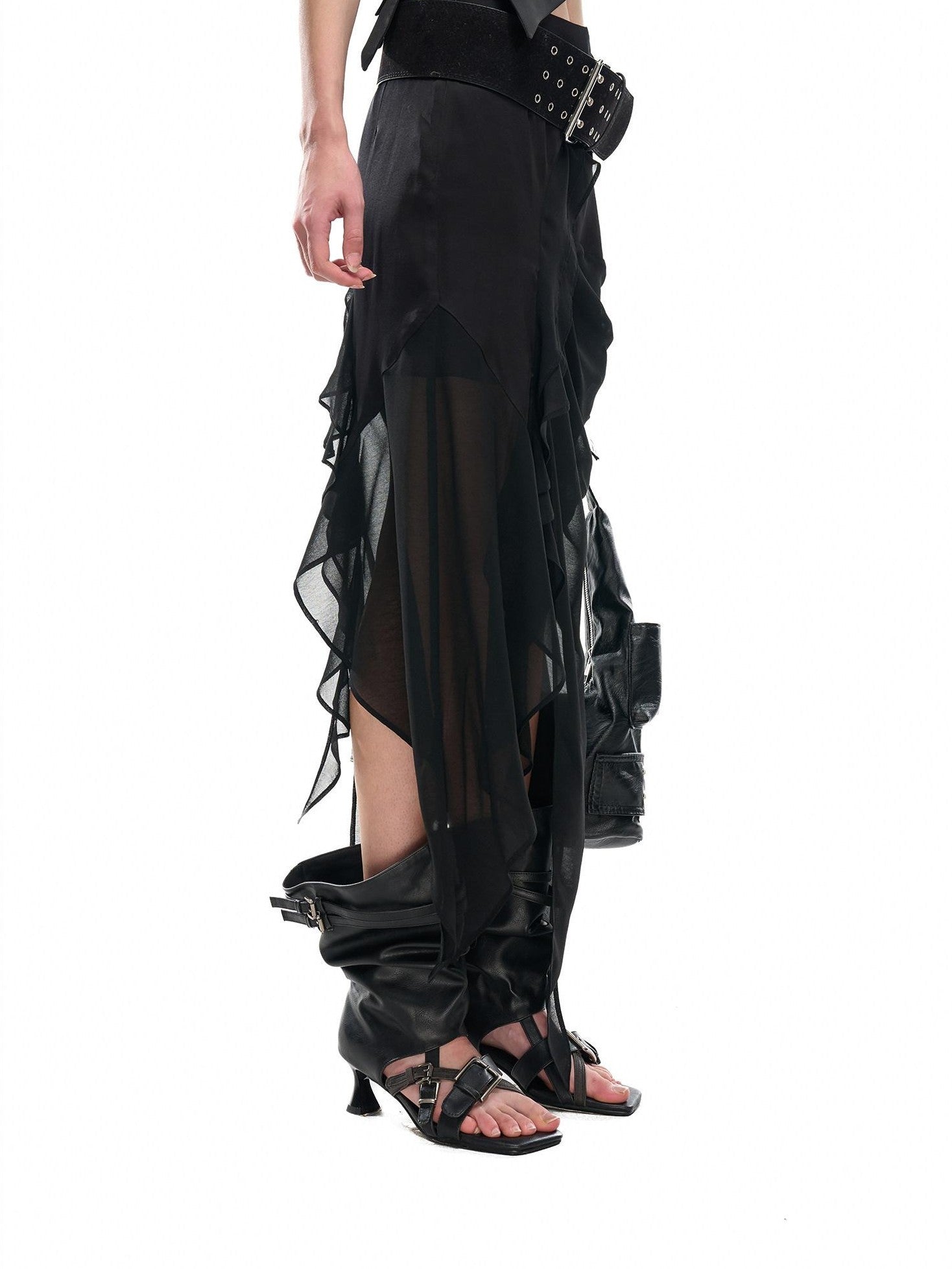 NORTH NODE Asymmetric Patchwork Irregular Pleated Ruffle Women&
