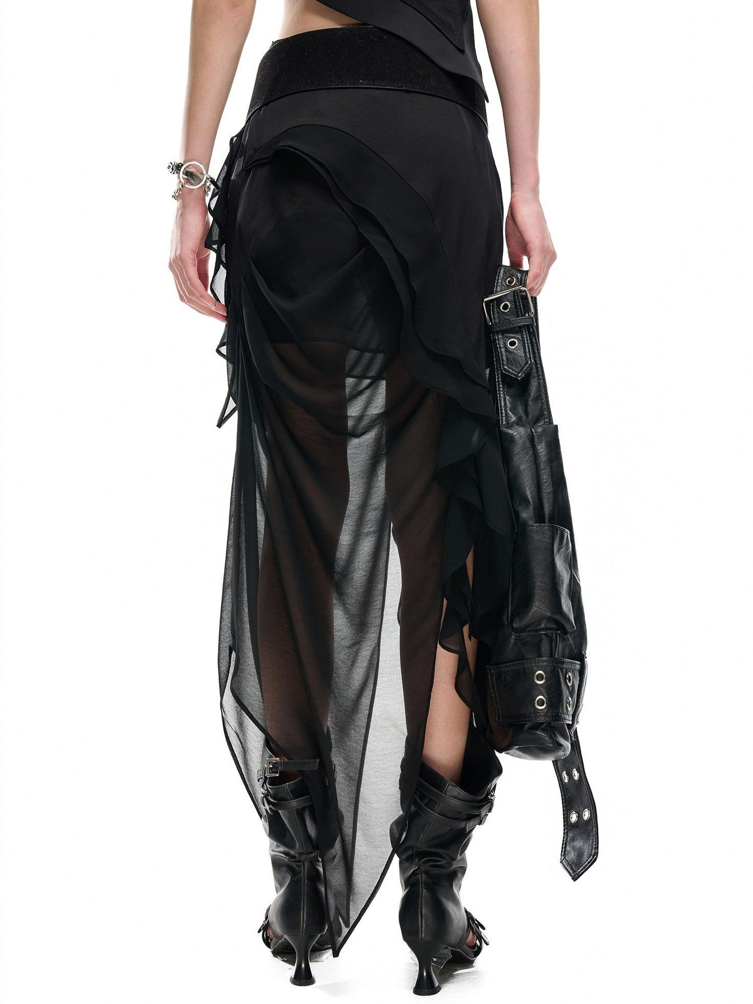 NORTH NODE Asymmetric Patchwork Irregular Pleated Ruffle Women&