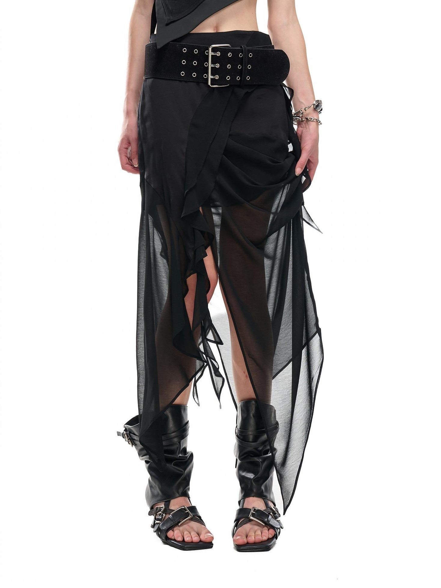 NORTH NODE Asymmetric Patchwork Irregular Pleated Ruffle Women&
