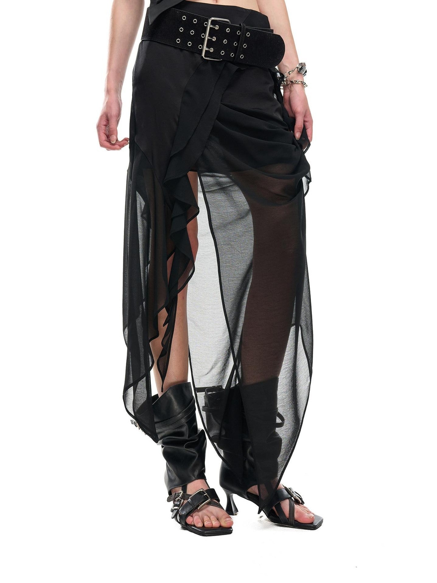 NORTH NODE Asymmetric Patchwork Irregular Pleated Ruffle Women&