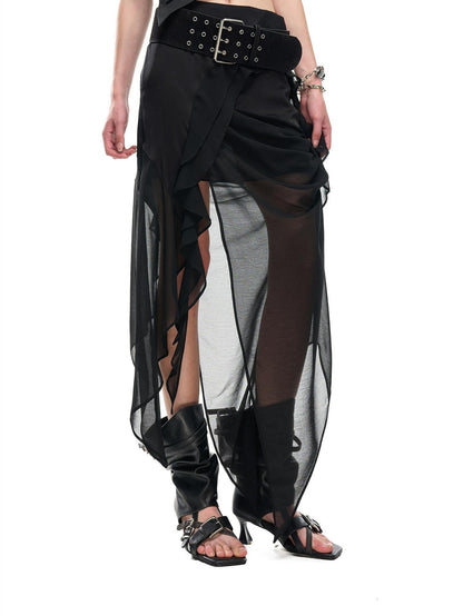 NORTH NODE Asymmetric Patchwork Irregular Pleated Ruffle Women&