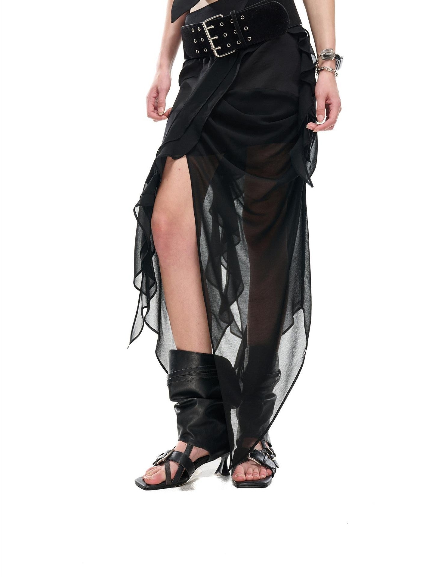 NORTH NODE Asymmetric Patchwork Irregular Pleated Ruffle Women&