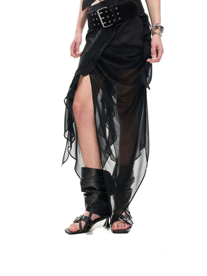 NORTH NODE Asymmetric Patchwork Irregular Pleated Ruffle Women&