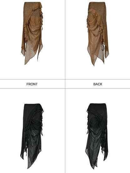 NORTH NODE Asymmetric Patchwork Irregular Pleated Ruffle Women&
