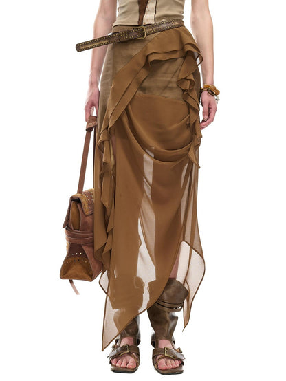 NORTH NODE Asymmetric Patchwork Irregular Pleated Ruffle Women&