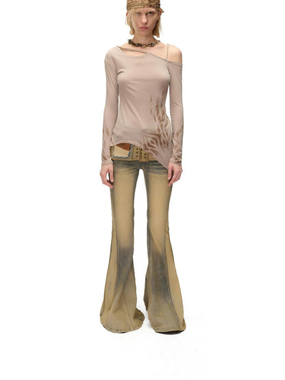 NORTH NODE Asymmetric Printed Knitted Collar Deconstructed Women&