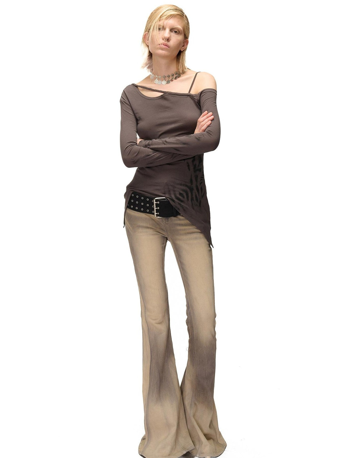 NORTH NODE Asymmetric Printed Knitted Collar Deconstructed Women&
