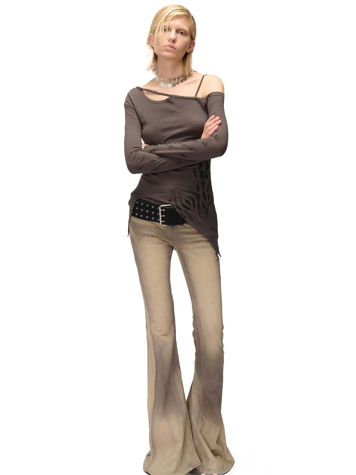 NORTH NODE Asymmetric Printed Knitted Collar Deconstructed Women&