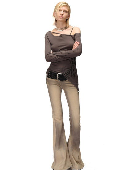 NORTH NODE Asymmetric Printed Knitted Collar Deconstructed Women&