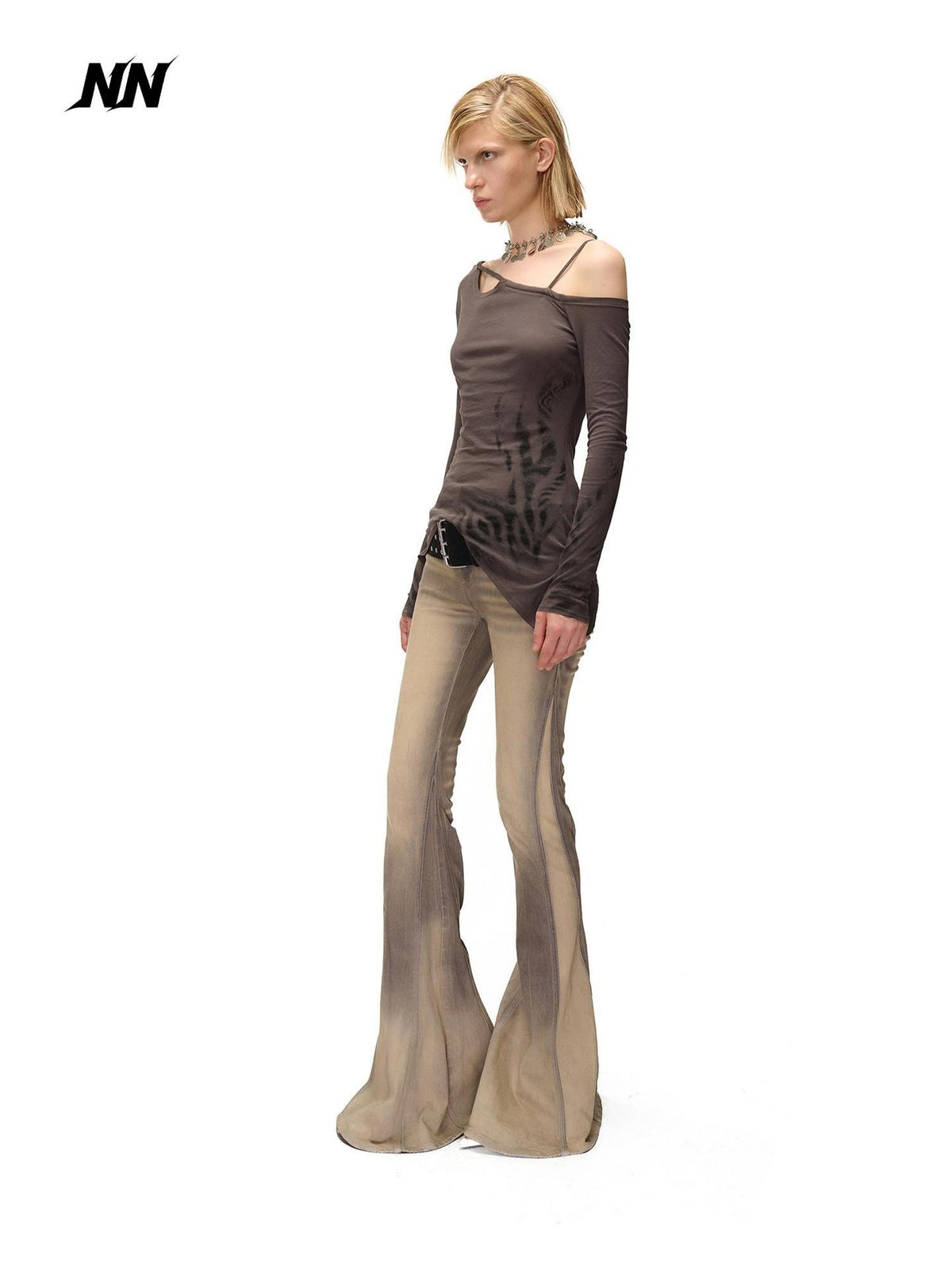 NORTH NODE Asymmetric Printed Knitted Collar Deconstructed Women&