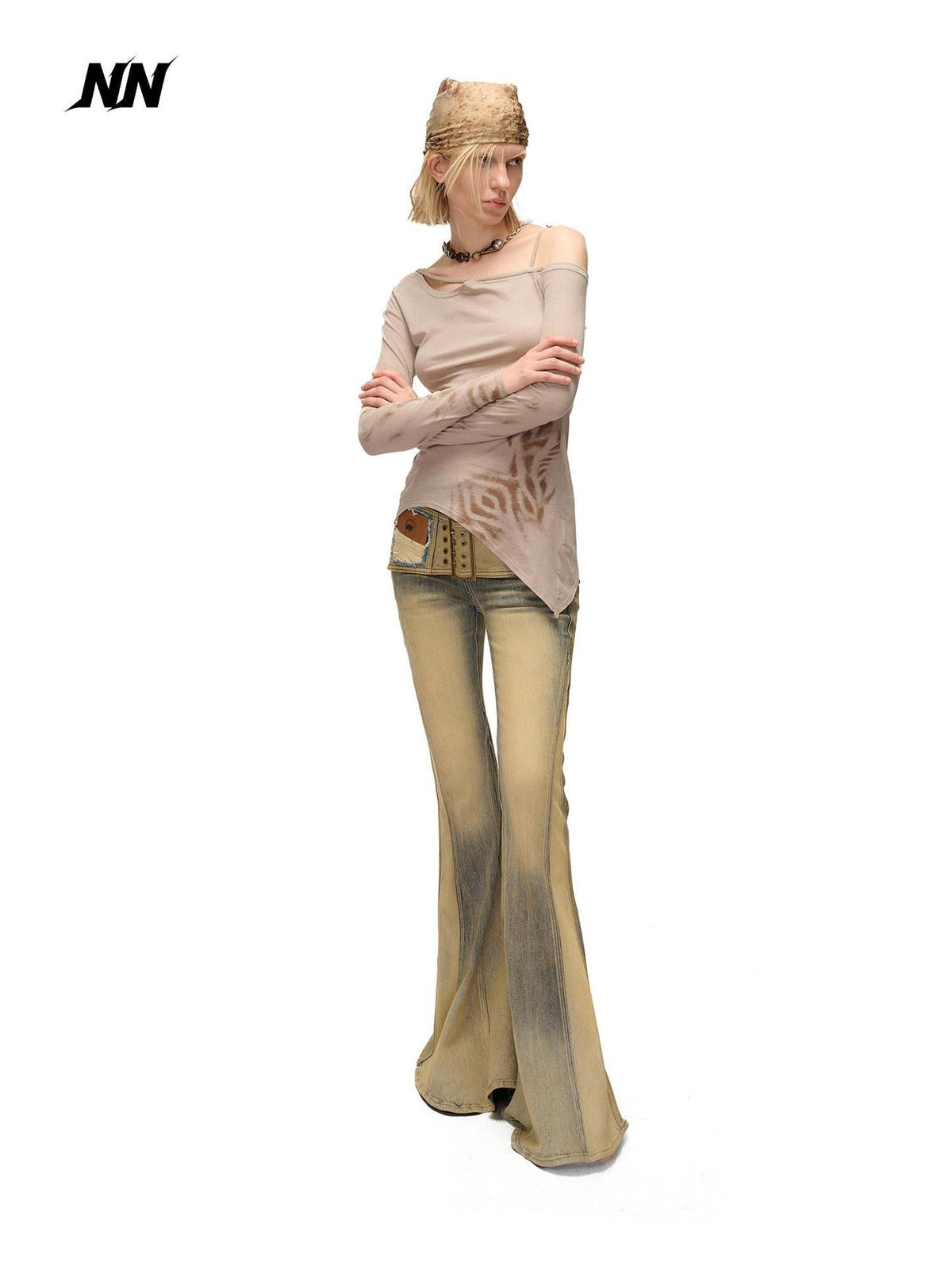 NORTH NODE Asymmetric Printed Knitted Collar Deconstructed Women&