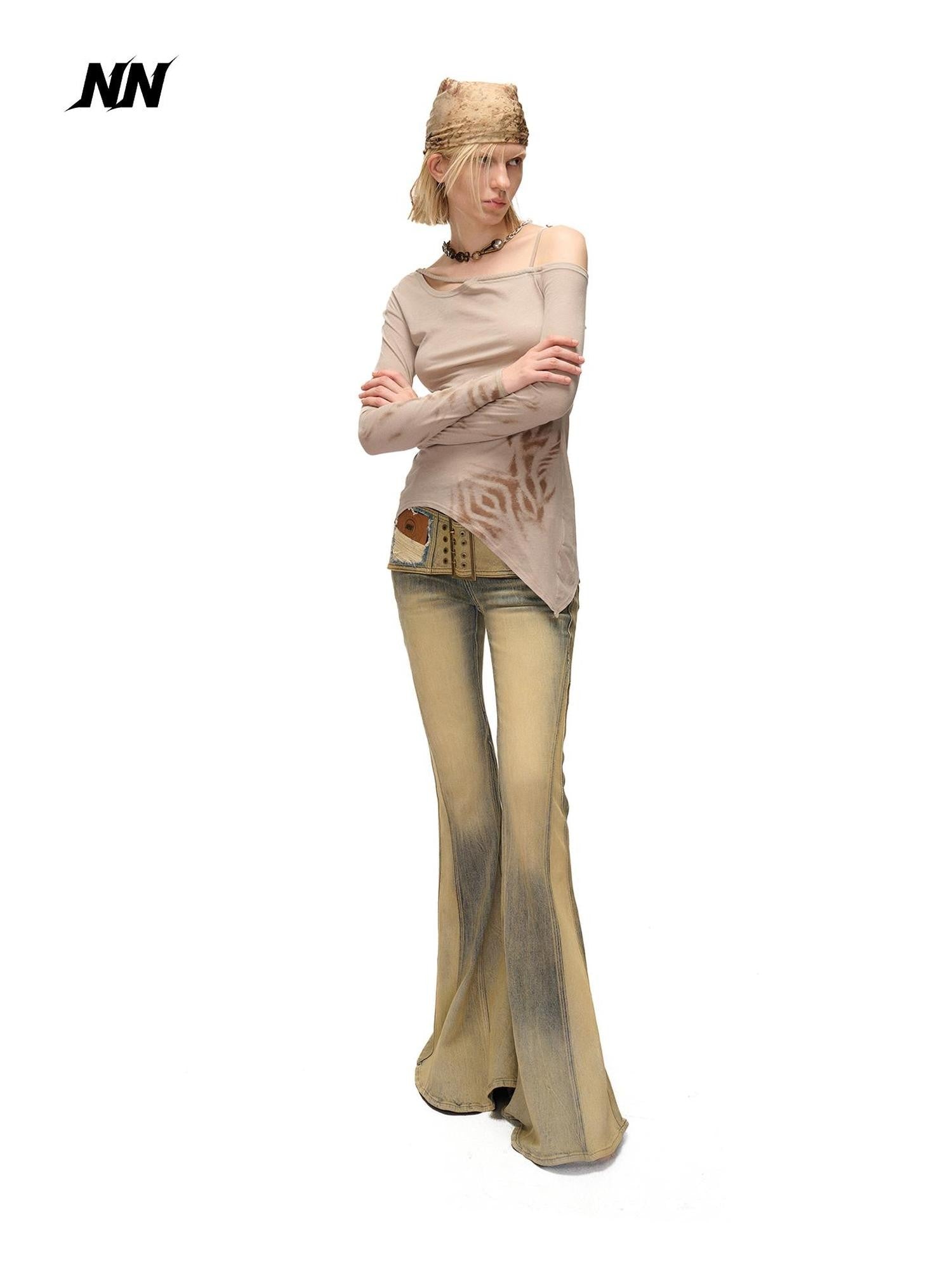 NORTH NODE Asymmetric Printed Knitted Collar Deconstructed Women&