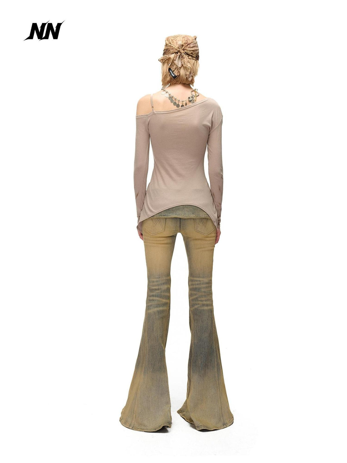 NORTH NODE Asymmetric Printed Knitted Collar Deconstructed Women&