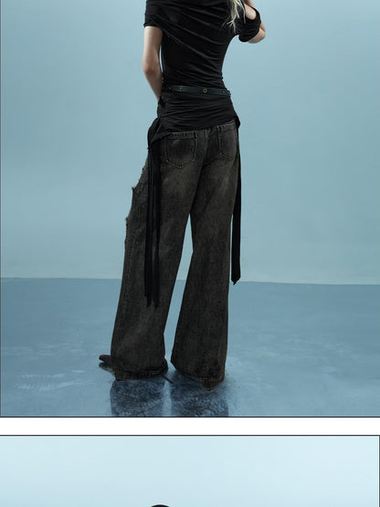 NORTH NODE Asymmetric Ribbon One Shoulder Cross Print Women&
