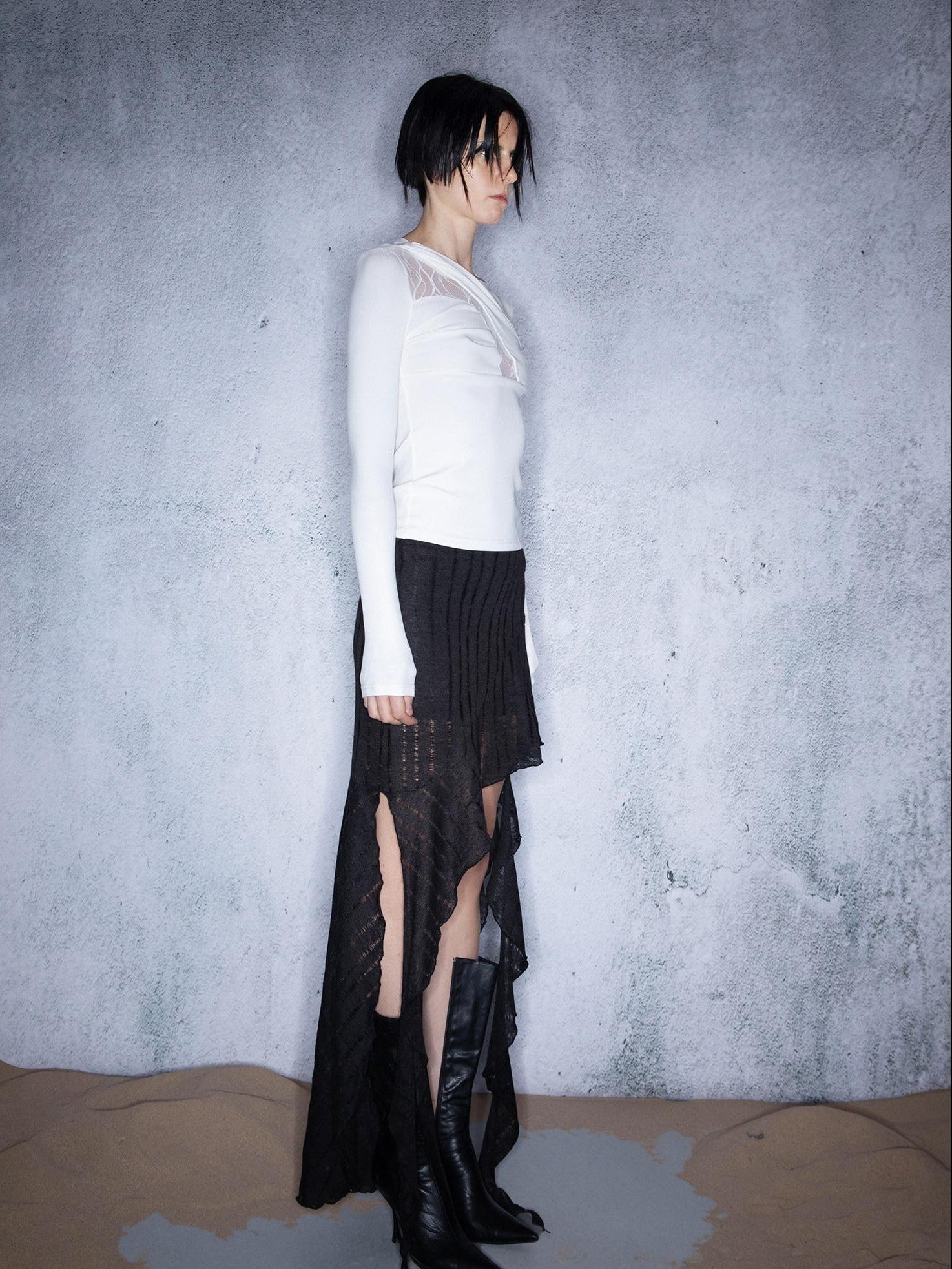 NORTH NODE Asymmetric Ruffle Convertible Knit A Line Women&