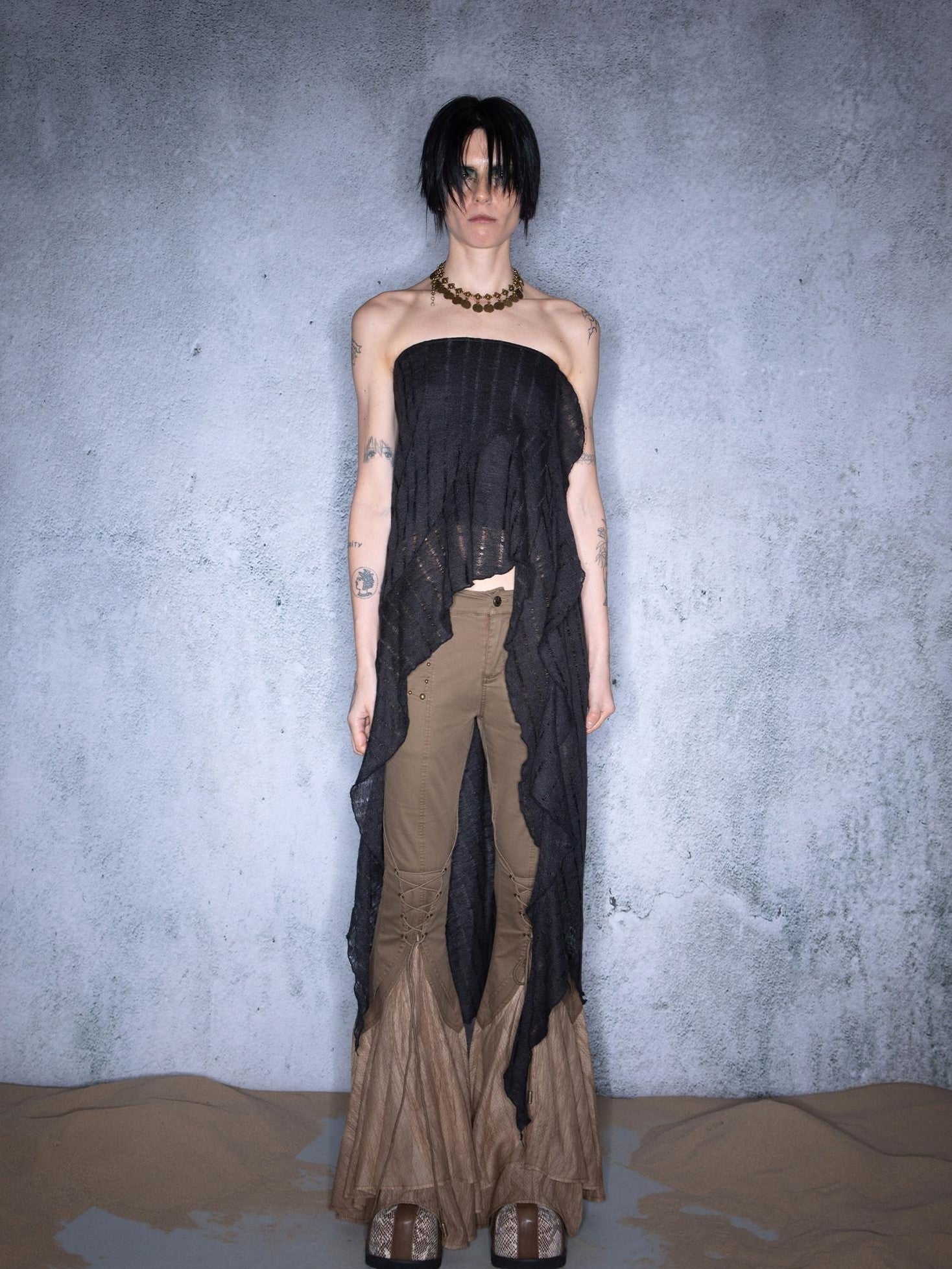 NORTH NODE Asymmetric Ruffle Convertible Knit A Line Women&