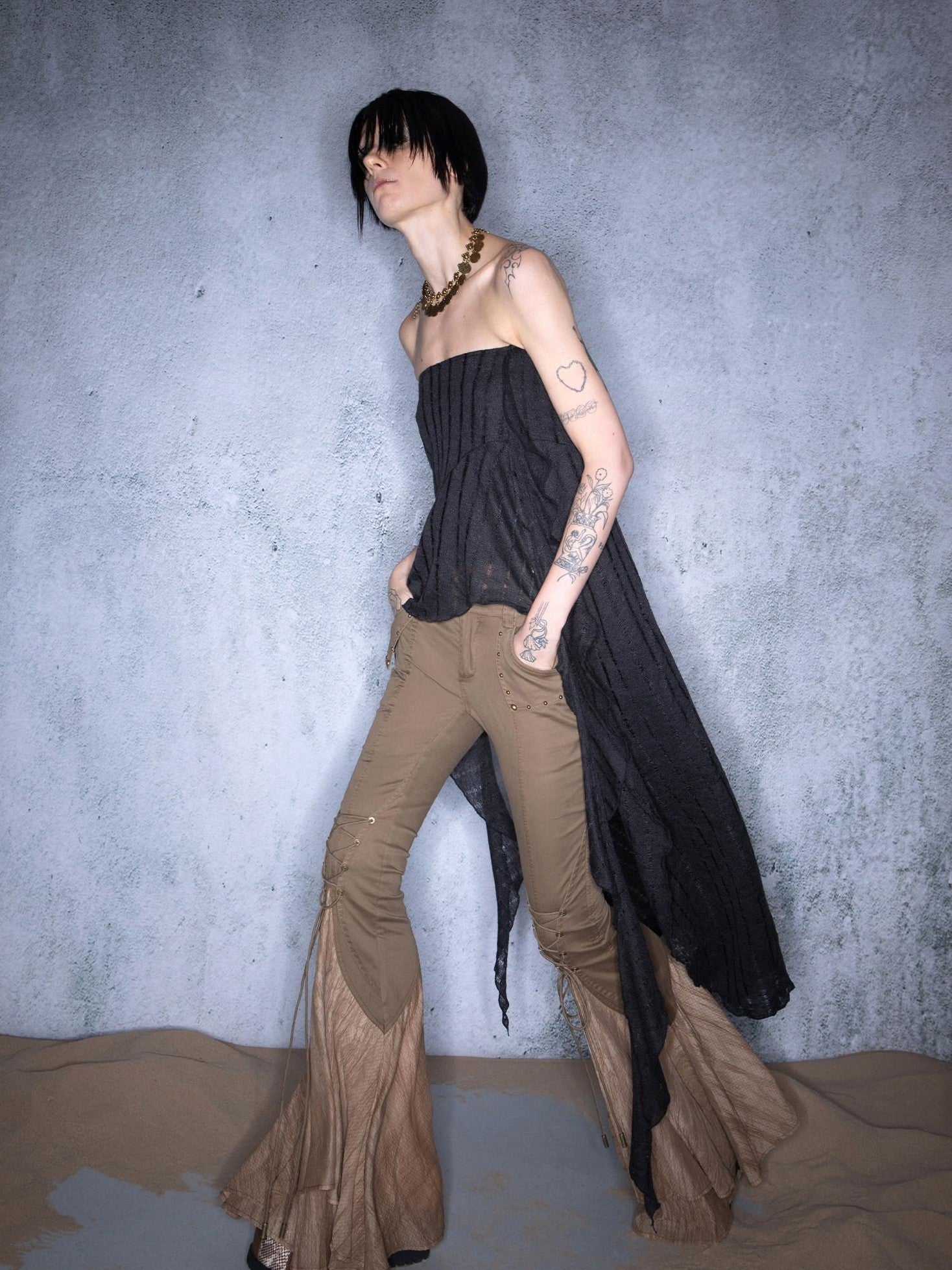 NORTH NODE Asymmetric Ruffle Convertible Knit A Line Women&