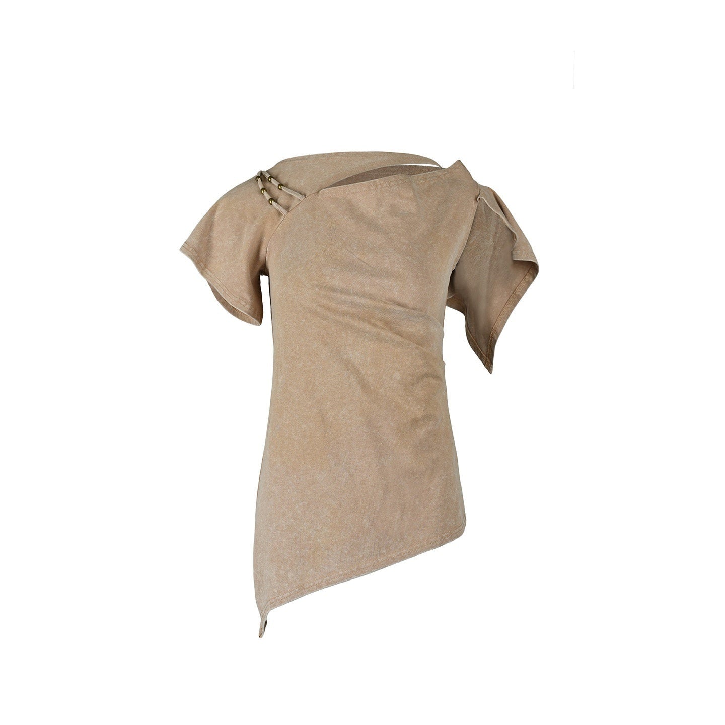 NORTH_NODE_Asymmetric_Ruffle_Sleeve_Round_Neck_Slim_Fit_Women&