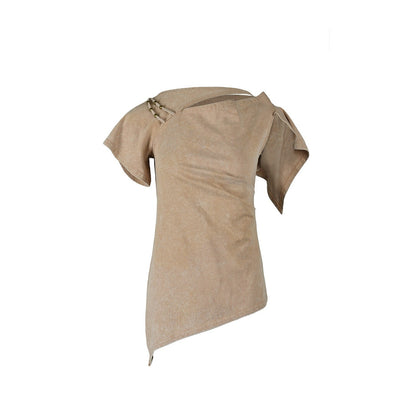 NORTH_NODE_Asymmetric_Ruffle_Sleeve_Round_Neck_Slim_Fit_Women&