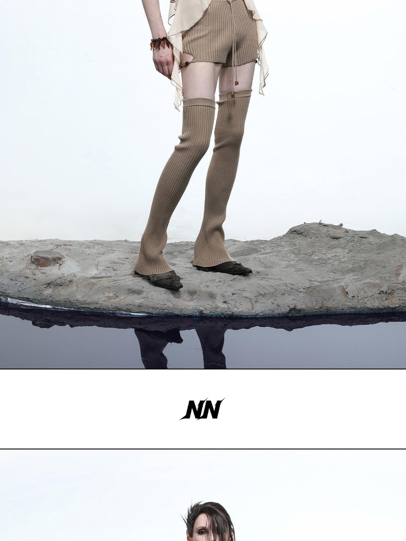 NORTH NODE Asymmetrical Patchwork Knit Ruffle Slim Fit Women&