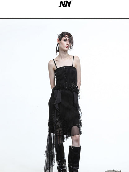 NORTH NODE Asymmetrical Patchwork Knit Ruffle Slim Fit Women&