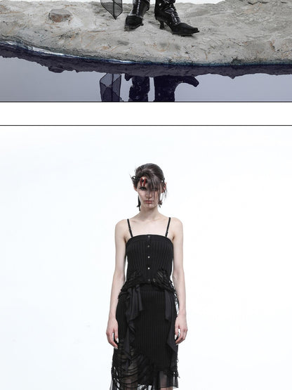NORTH NODE Asymmetrical Patchwork Knit Ruffle Slim Fit Women&