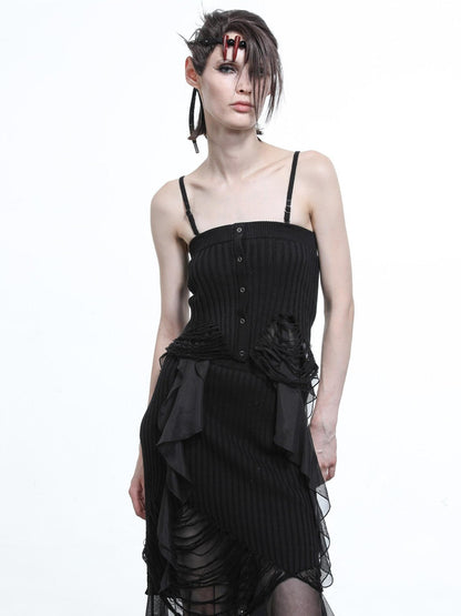 NORTH NODE Asymmetrical Patchwork Knit Ruffle Slim Fit Women&