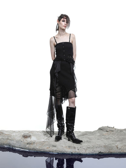NORTH NODE Asymmetrical Patchwork Knit Ruffle Slim Fit Women&
