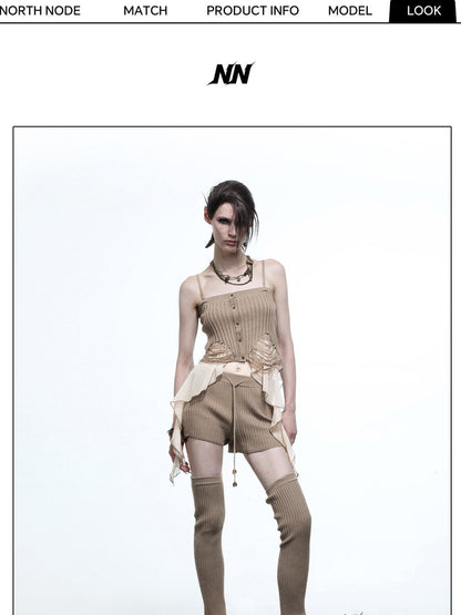 NORTH NODE Asymmetrical Patchwork Knit Ruffle Slim Fit Women&