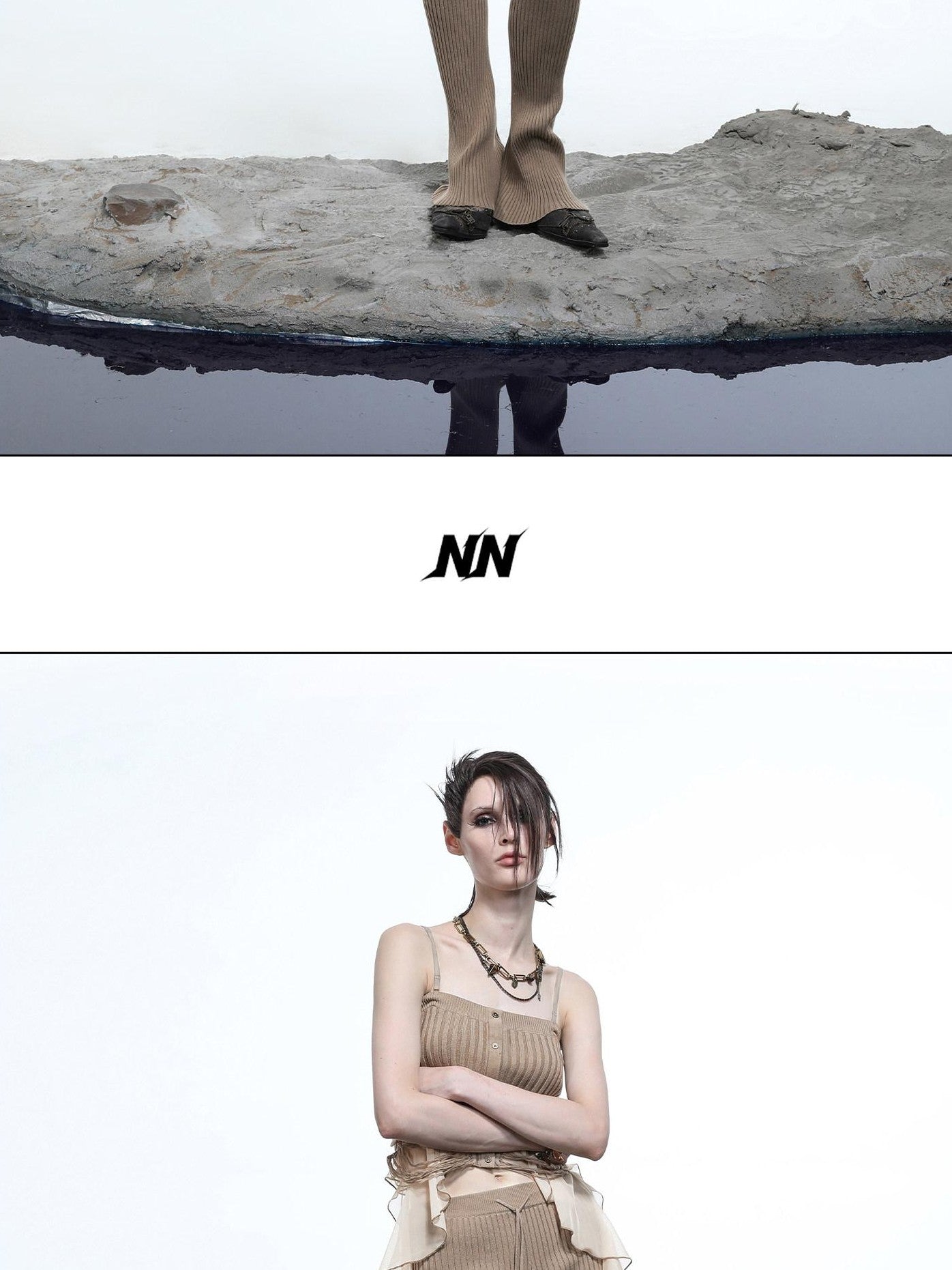 NORTH NODE Asymmetrical Patchwork Knit Ruffle Slim Fit Women&