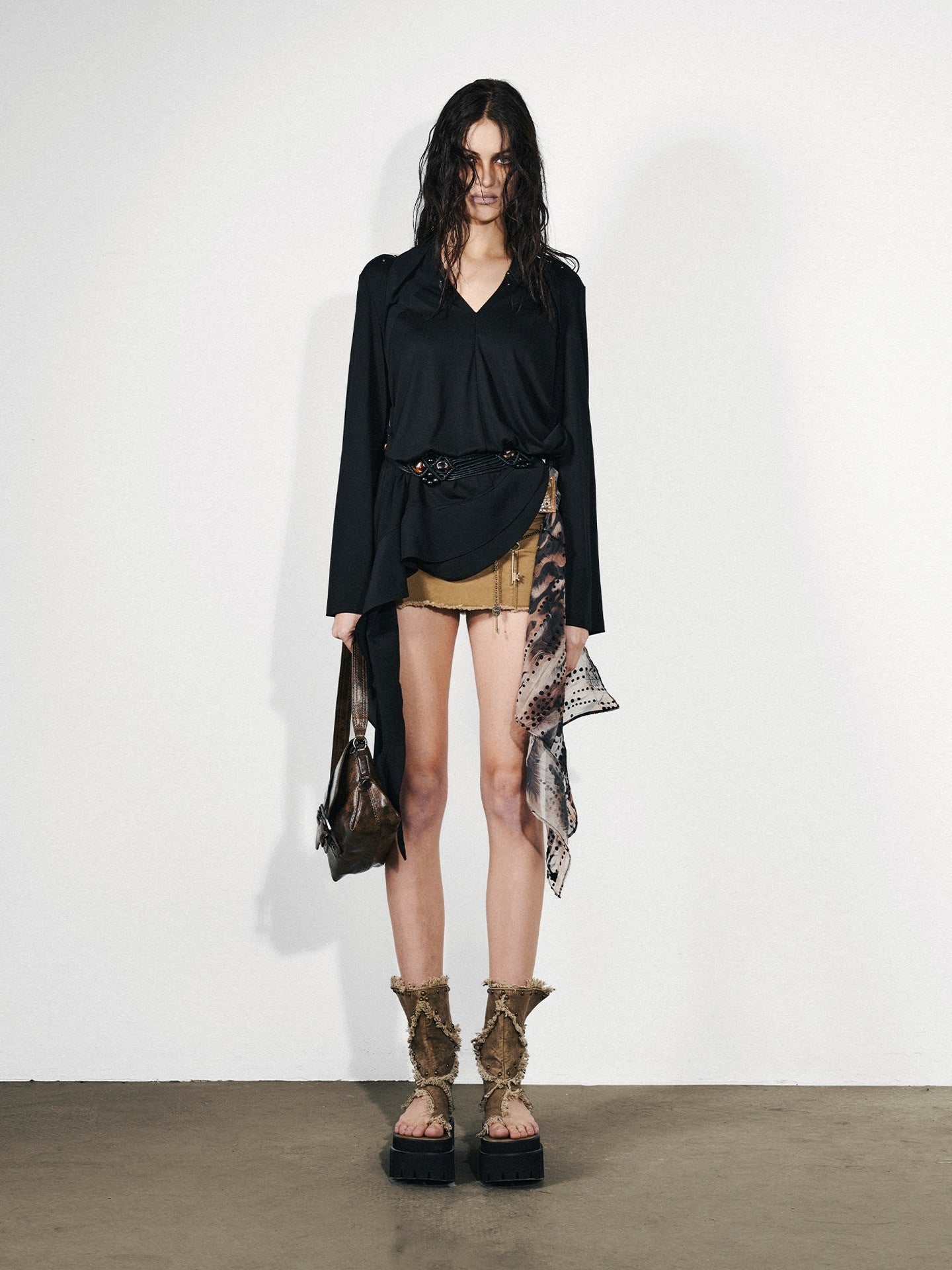 NORTH_NODE_Asymmetrical_Patchwork_Ruffle_V-neck_Loose_Women&
