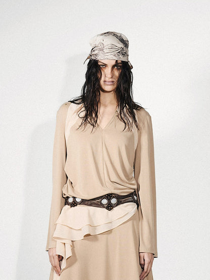 NORTH_NODE_Asymmetrical_Patchwork_Ruffle_V-neck_Loose_Women&