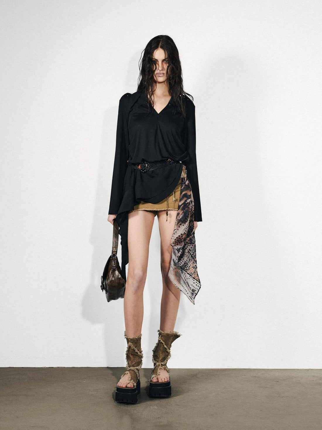 NORTH NODE Asymmetrical Patchwork Ruffle V-neck Loose Women&