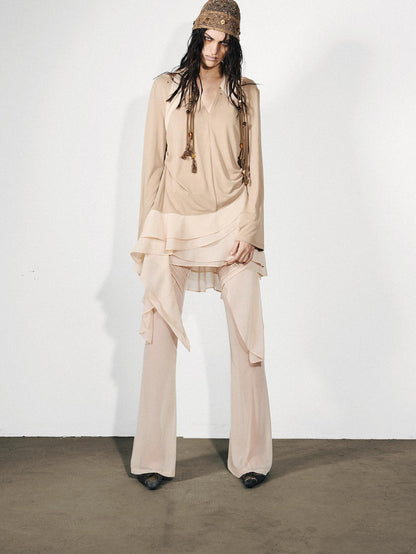 NORTH NODE Asymmetrical Patchwork Ruffle V-neck Loose Women&