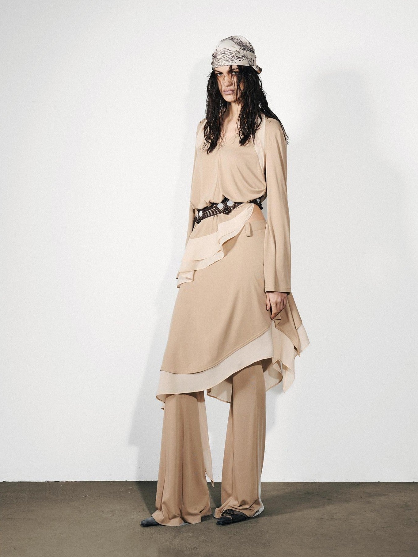 NORTH NODE Asymmetrical Patchwork Ruffle V-neck Loose Women&