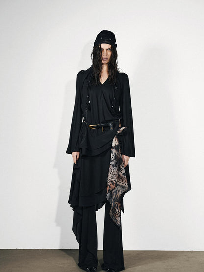 NORTH NODE Asymmetrical Patchwork Ruffle V-neck Loose Women&