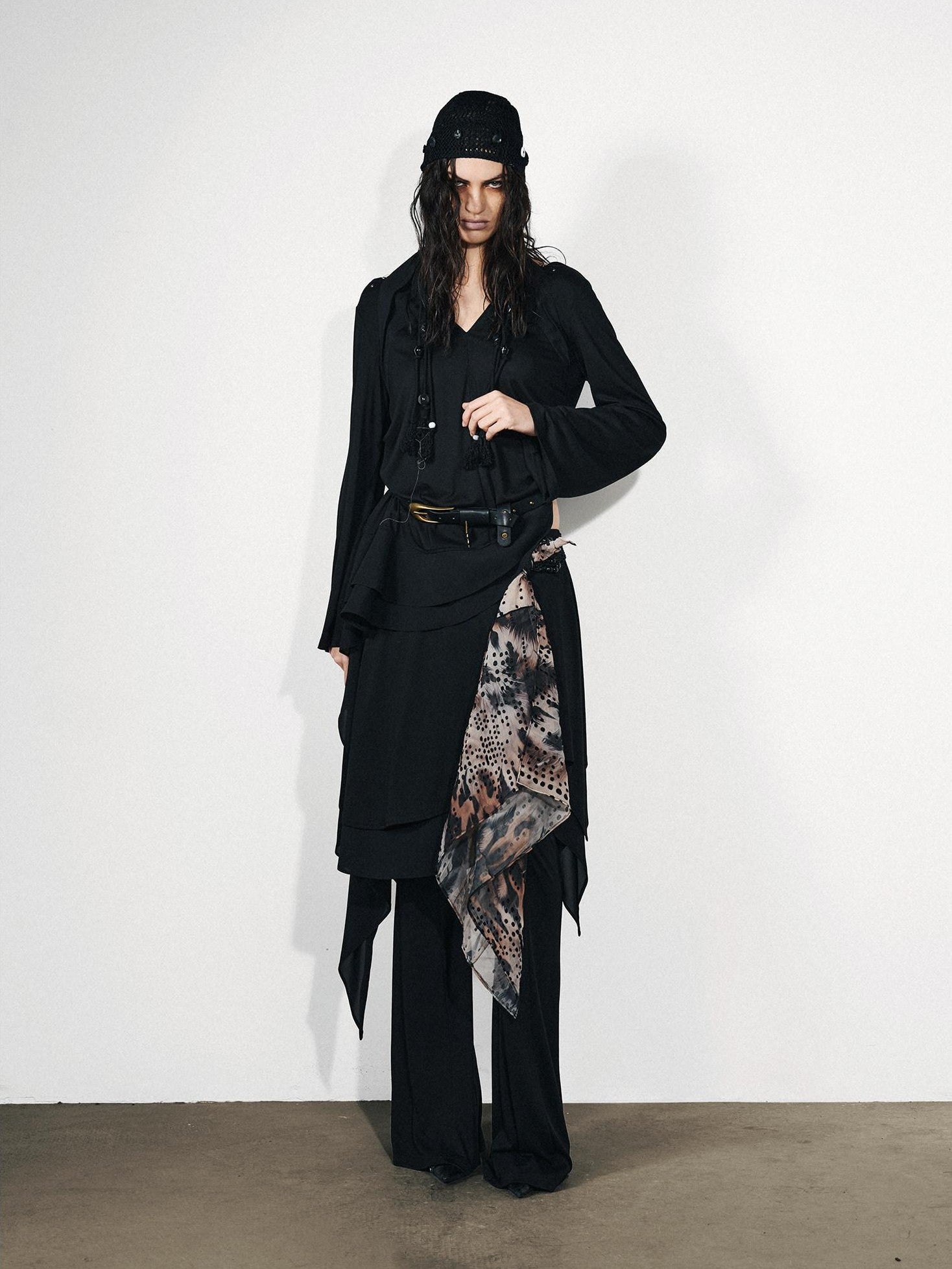 NORTH NODE Asymmetrical Patchwork Ruffle V-neck Loose Women&