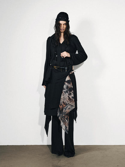 NORTH NODE Asymmetrical Patchwork Ruffle V-neck Loose Women&