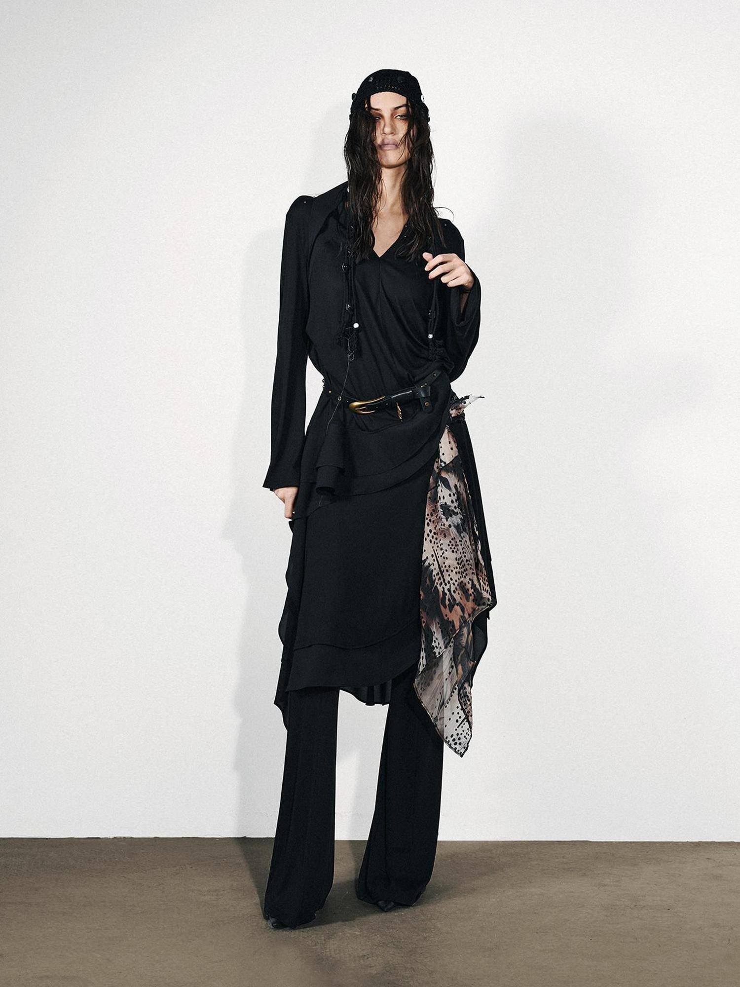 NORTH NODE Asymmetrical Patchwork Ruffle V-neck Loose Women&