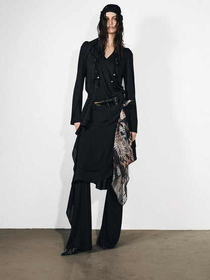 NORTH NODE Asymmetrical Patchwork Ruffle V-neck Loose Women&